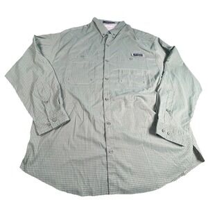 Columbia Shirt Mens XXL 2XL Green Plaid Super Tamiami Fishing Button Down Vented